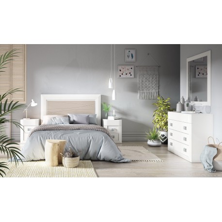 Mueble dormitorio lacado blanco y vison - Silarte Muebles
